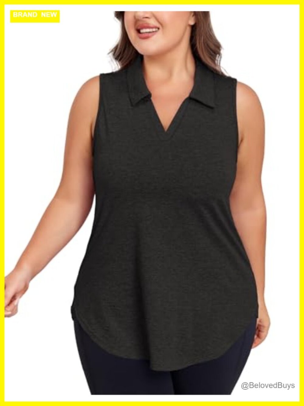 Plus Size Sleeveless Golf Polo Shirt Quick Dry V-Neck Tennis Tank Top